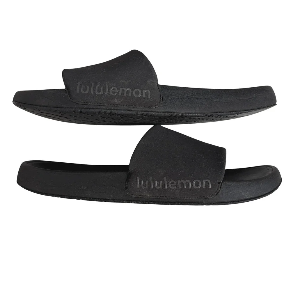 lululemon Restfeel Slide Men Size 12 Black Graphite Comfort Sandals Sporty Beach